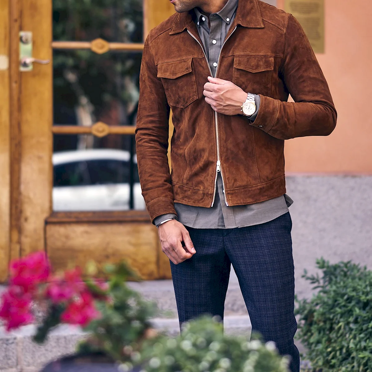 Замшевая куртка мужская коричневая