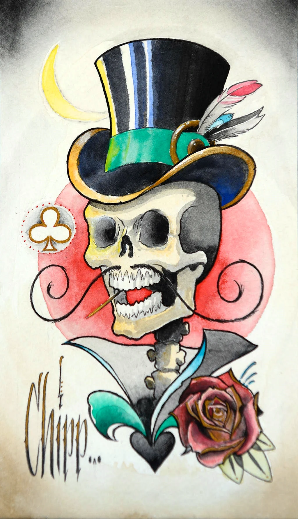 Тату череп в капелюсі