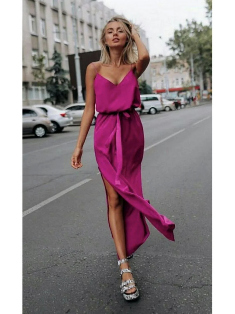 Платье комбинация фуксия