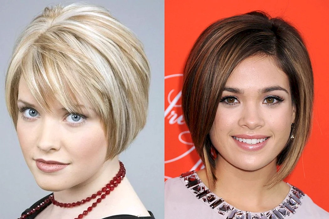 Стрижка Боб-каре на середнє волосся без чубчика для круглого обличчя