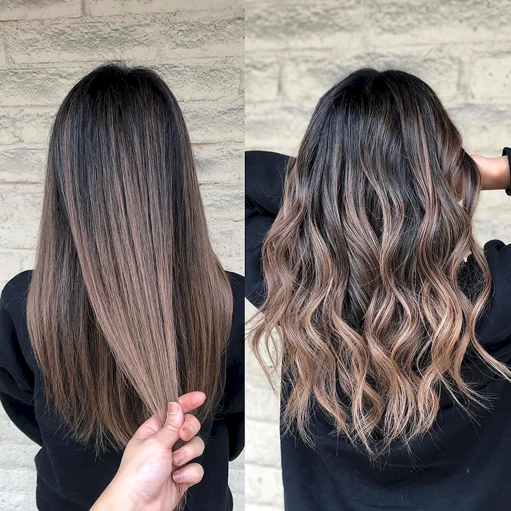 Балаяж на темне волосся в холодному