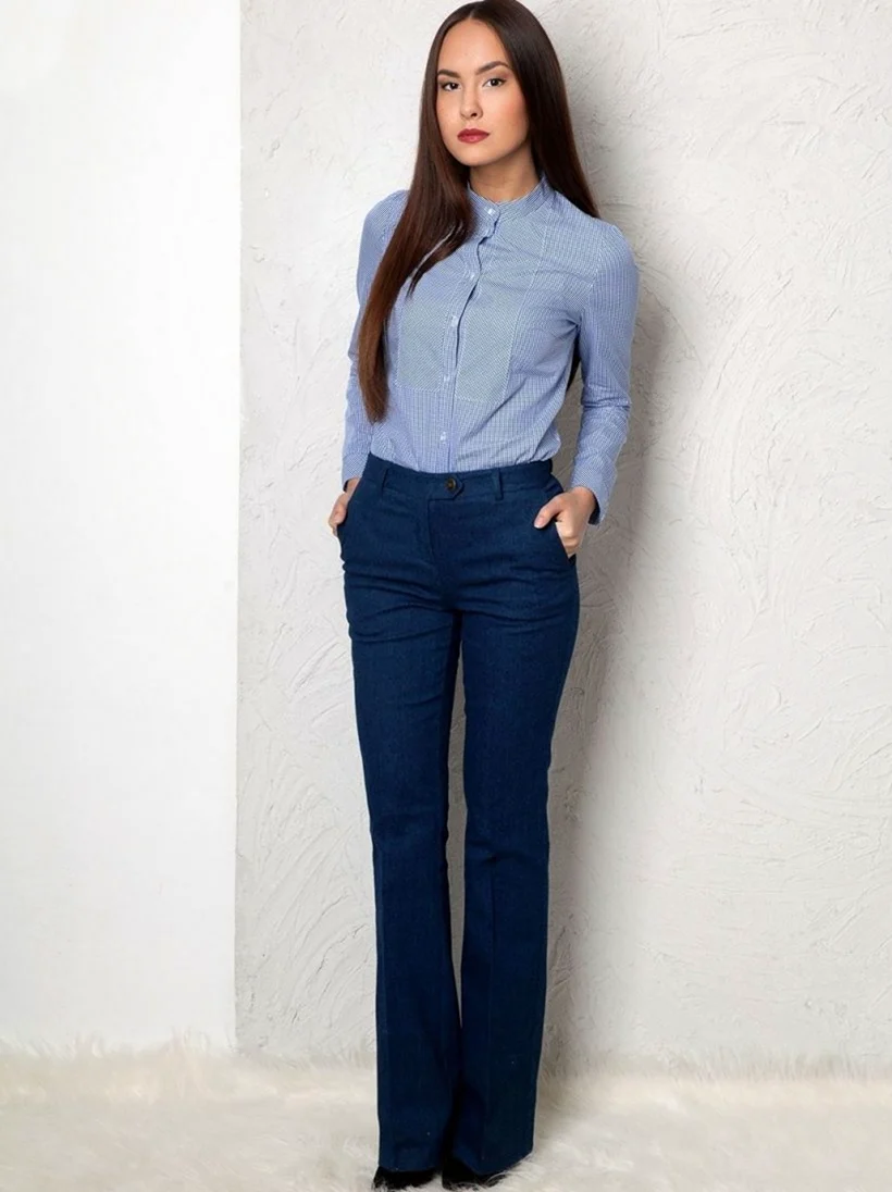 Синие джинсы женские прямые брюки