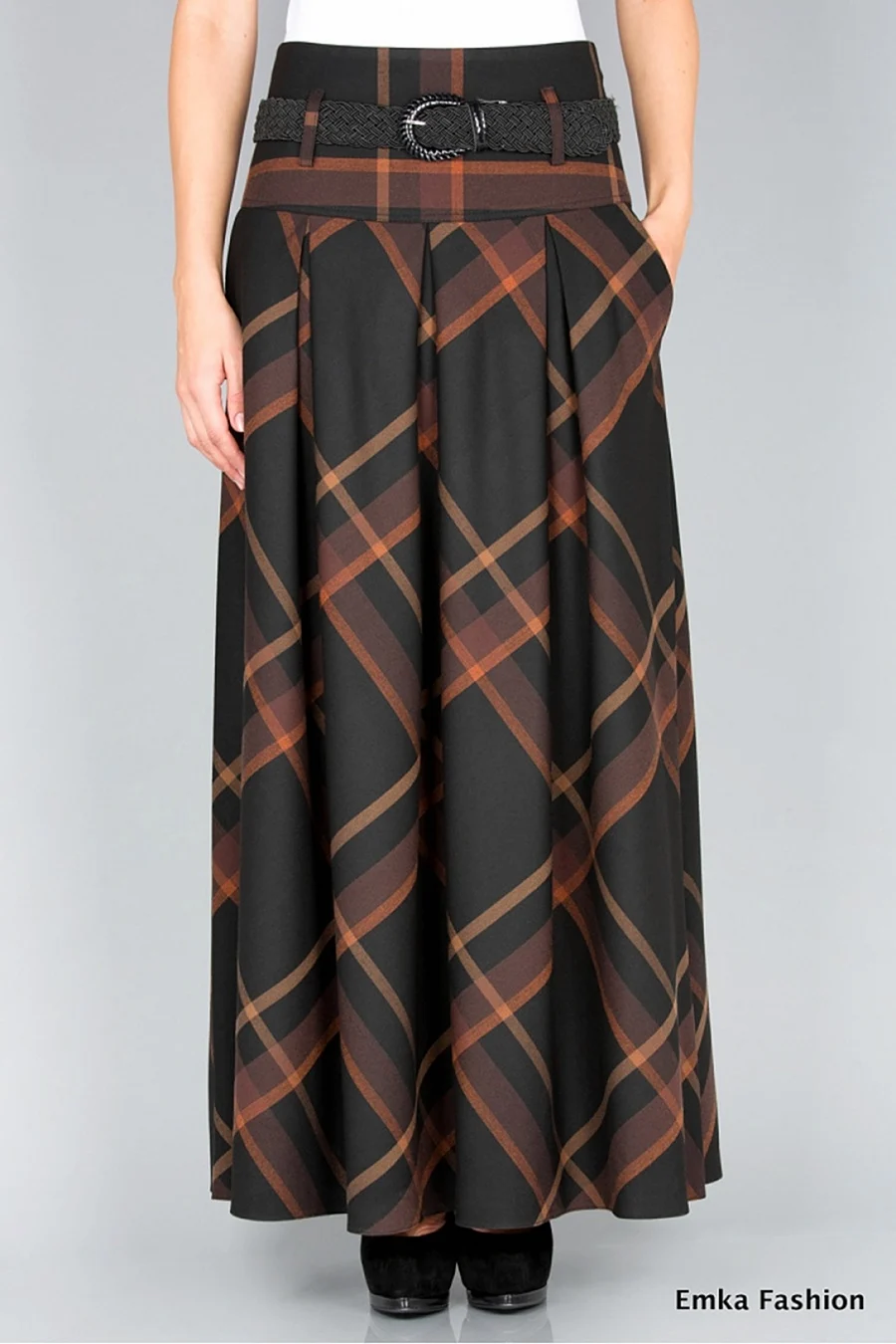 Длинная юбка в красную клетку Emka Fashion 286Noella