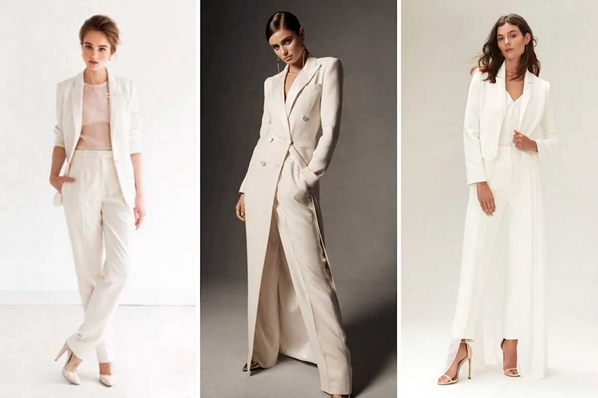 Белый брючный костюм женский