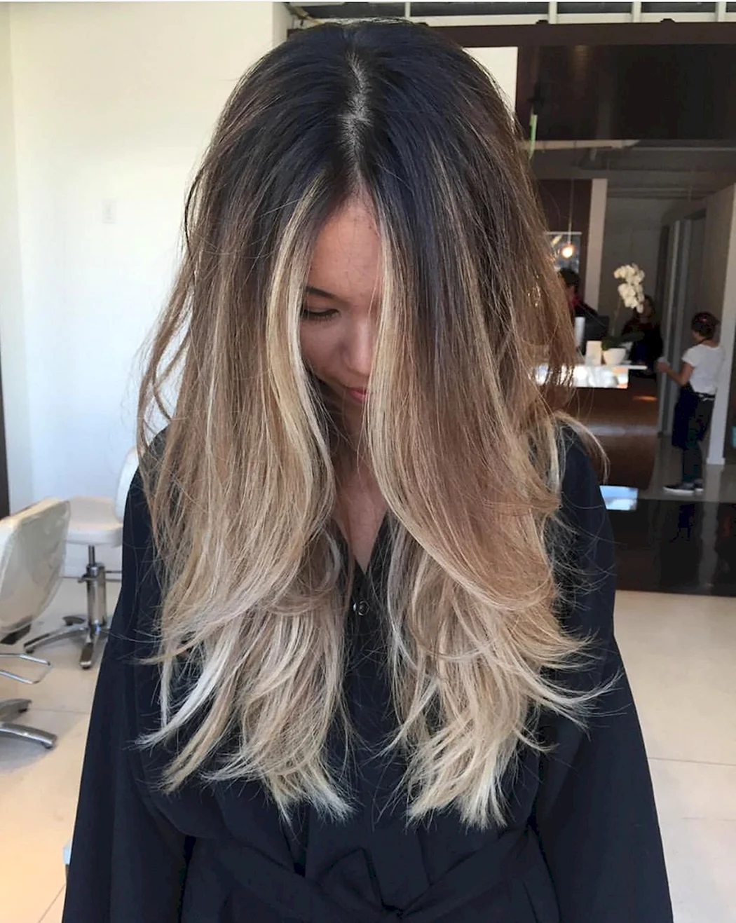 Балаяж фарбування на русяве волосся довге