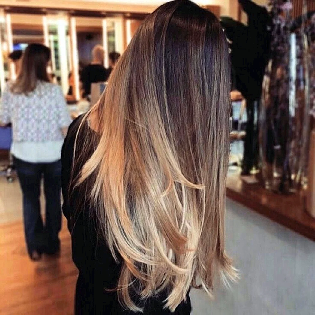 Омбре на русяве волосся довге пряме