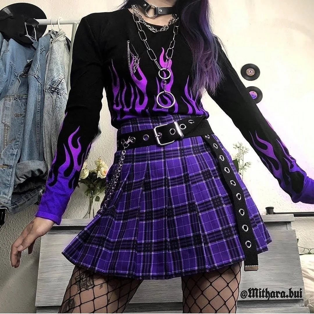Goth outfit Грандж чёрная корейская одежда