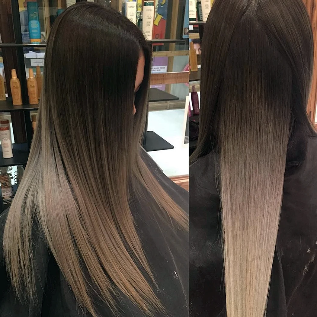 Балаяж фарбування на темне волосся довге пряме
