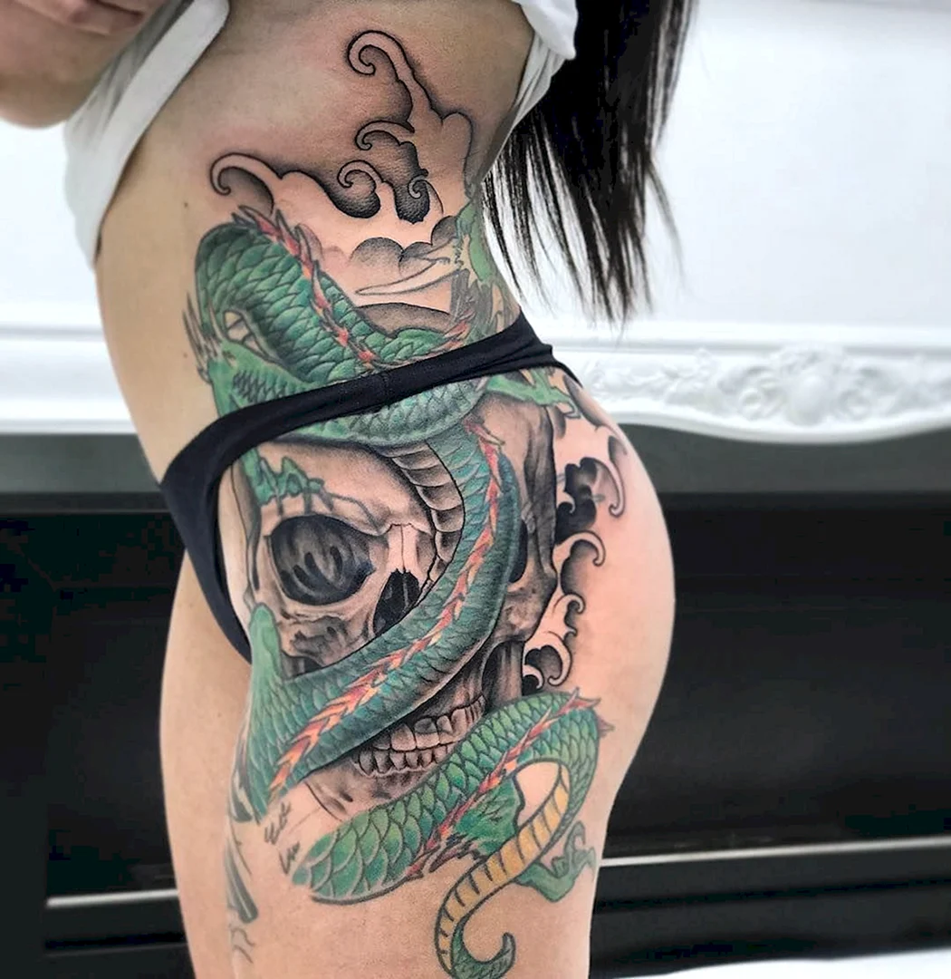 Тату рукав дракон для девушки