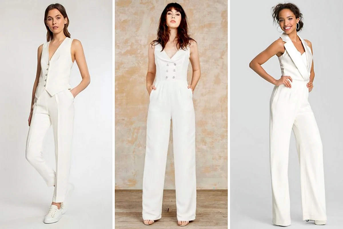 Белый брючный костюм женский