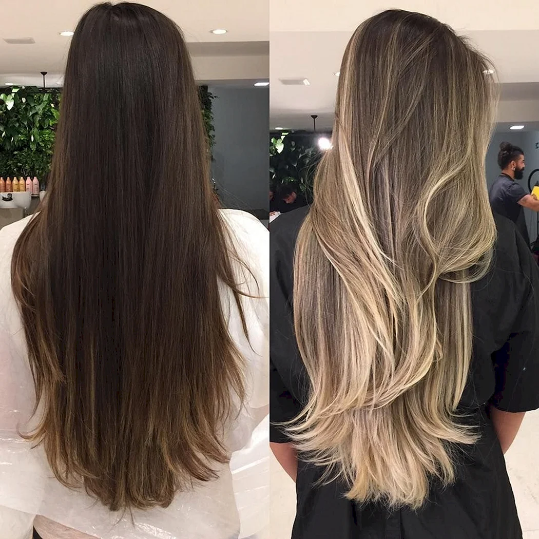 Балаяж фарбування на русяве волосся довге пряме