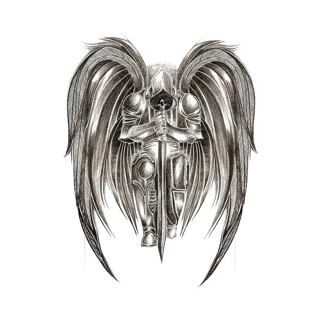 Эскиз тату ангела воина