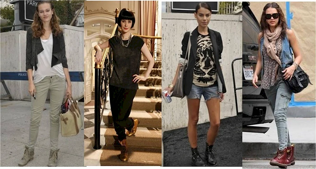 С чем носить светлые ботинки на шнуровке без каблука