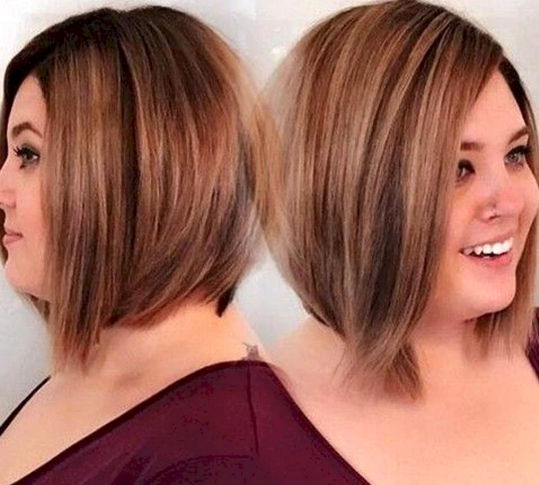 Боб на подовження з чубчиком для круглого обличчя для повних