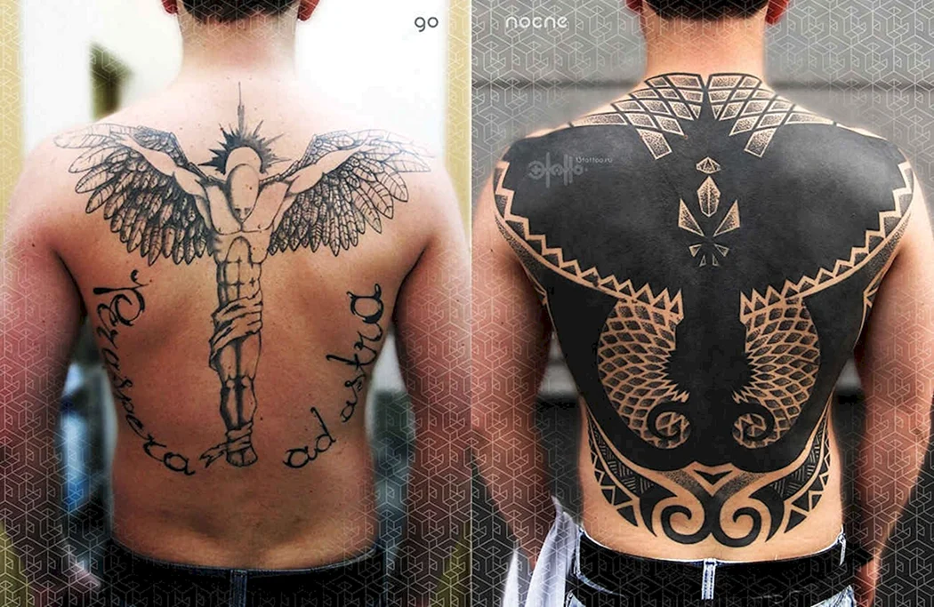 Перекрытие тату на спине
