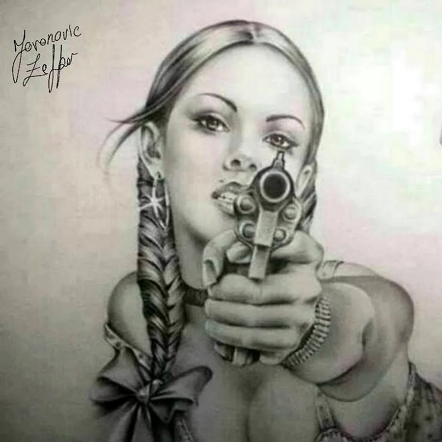 Эскиз Чикано девушка с пистолетом