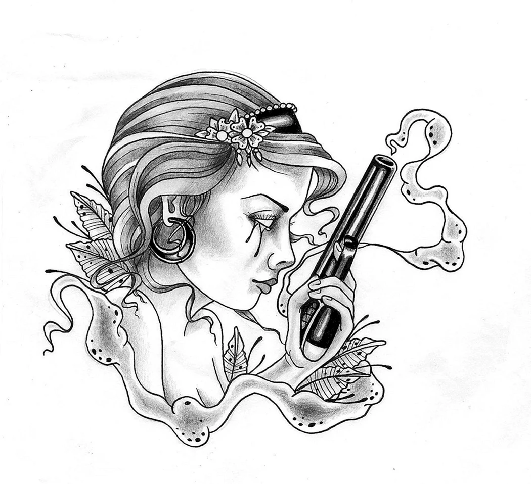 Девушка с оружием эскиз