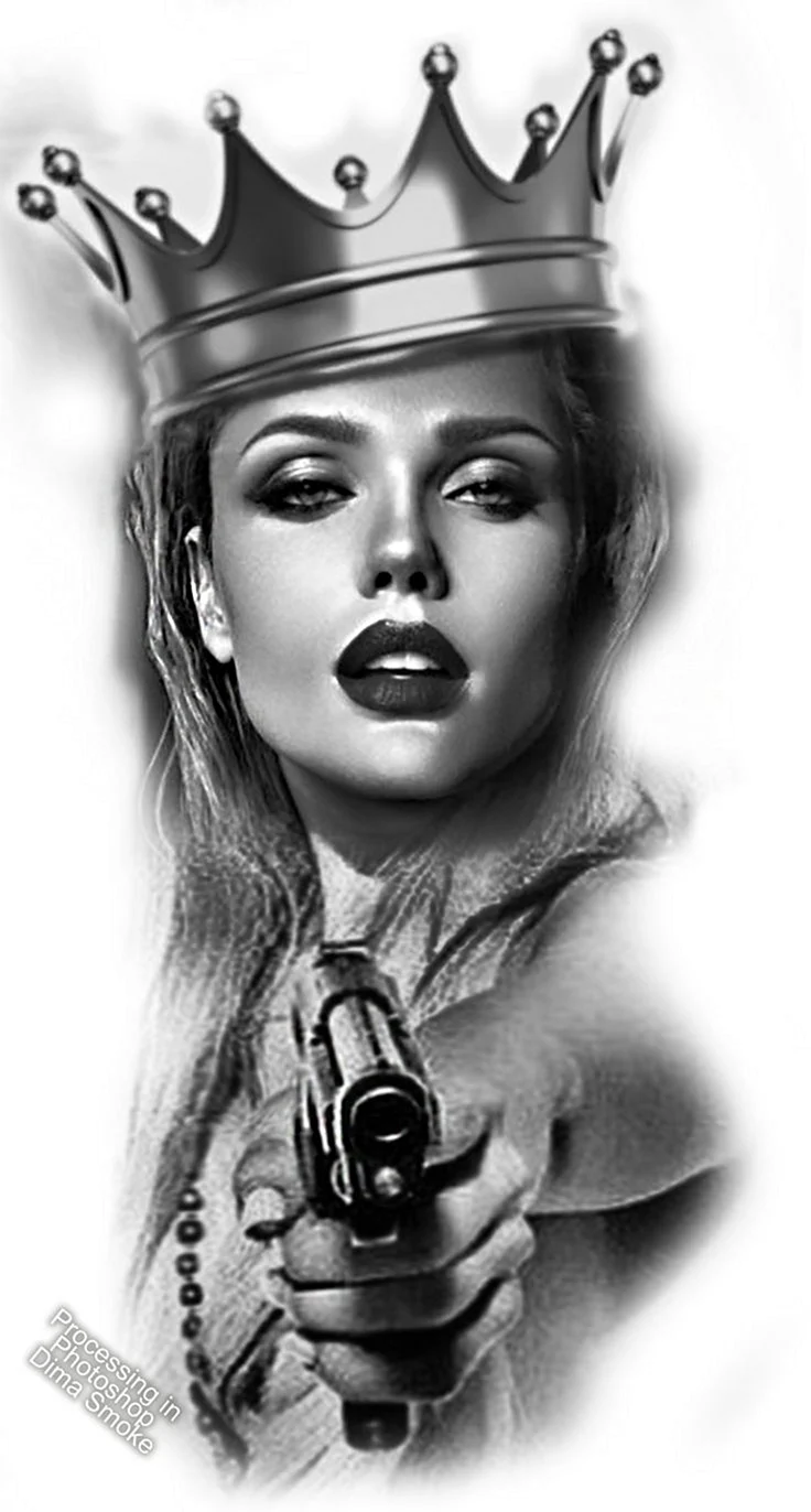 Девушка с короной и пистолетом