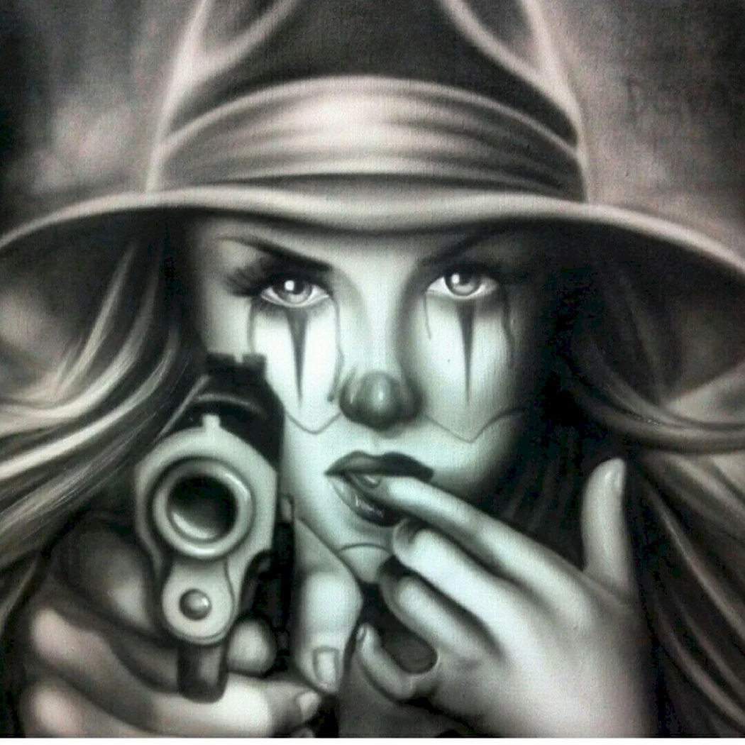 Эскиз Чикано девушка с пистолетом