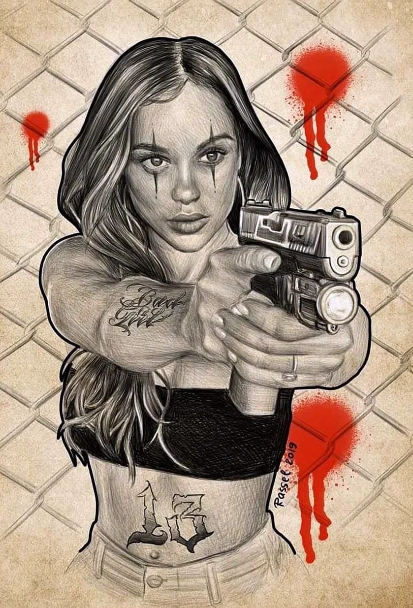 Тату девочки с револьвером