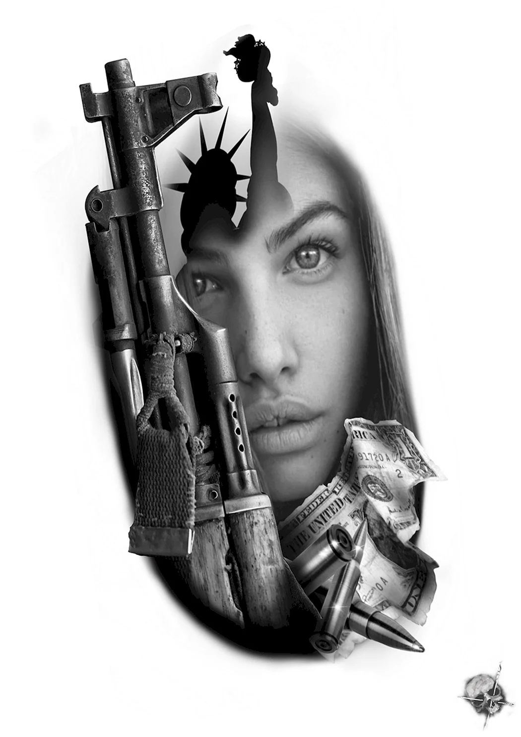 Эскиз Чикано девушка с пистолетом