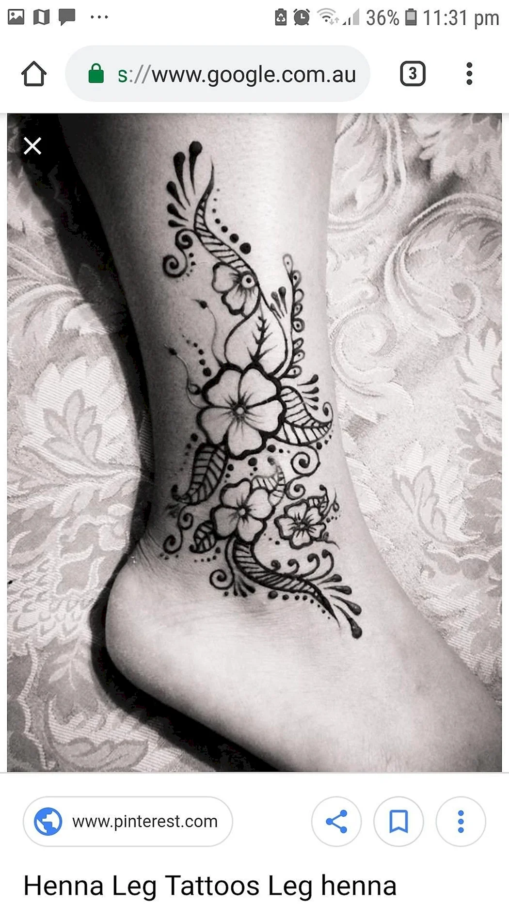 Тату хной на ноге