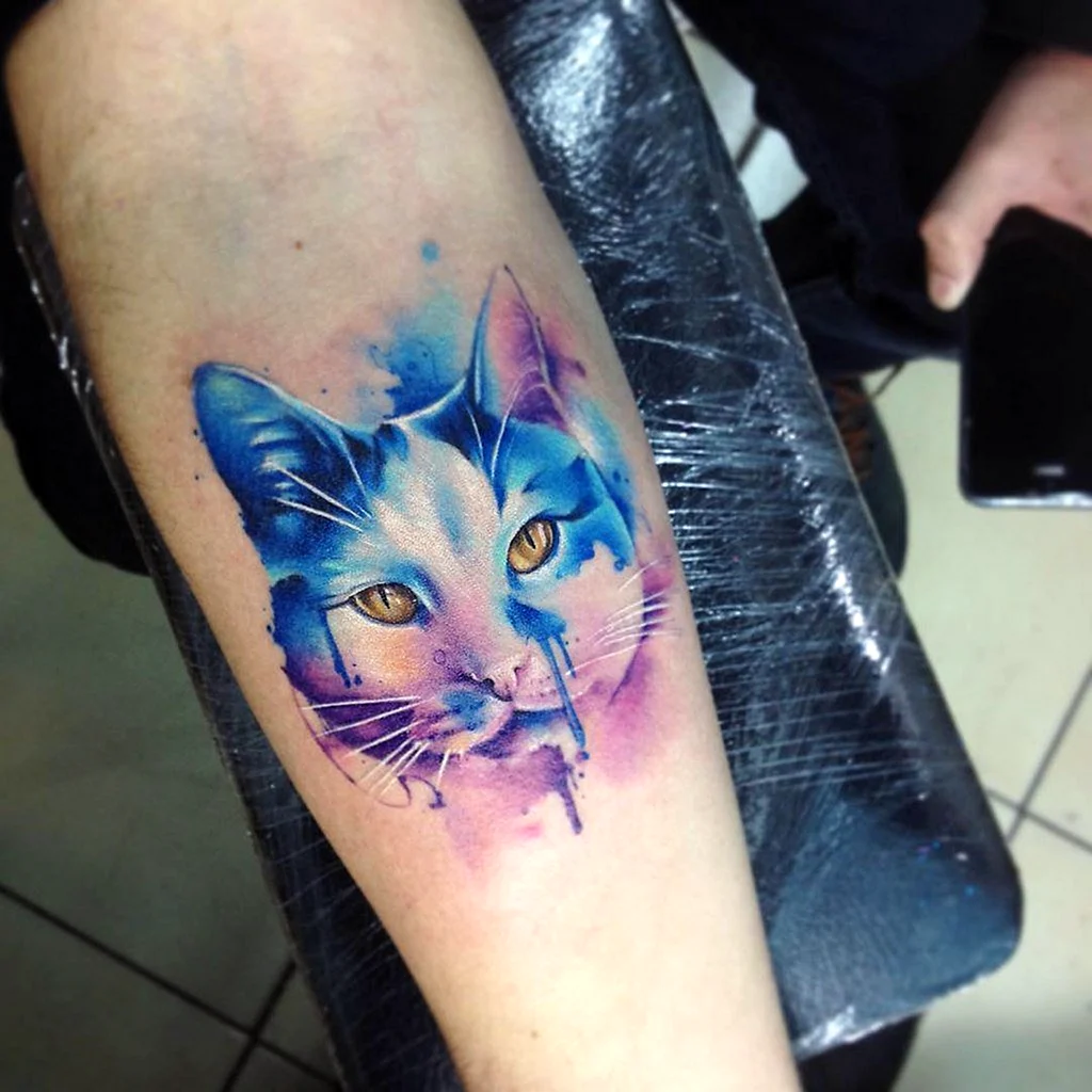 Акварельная кошка тату
