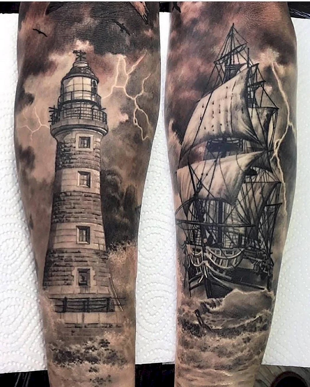 Тату Маяк и корабль