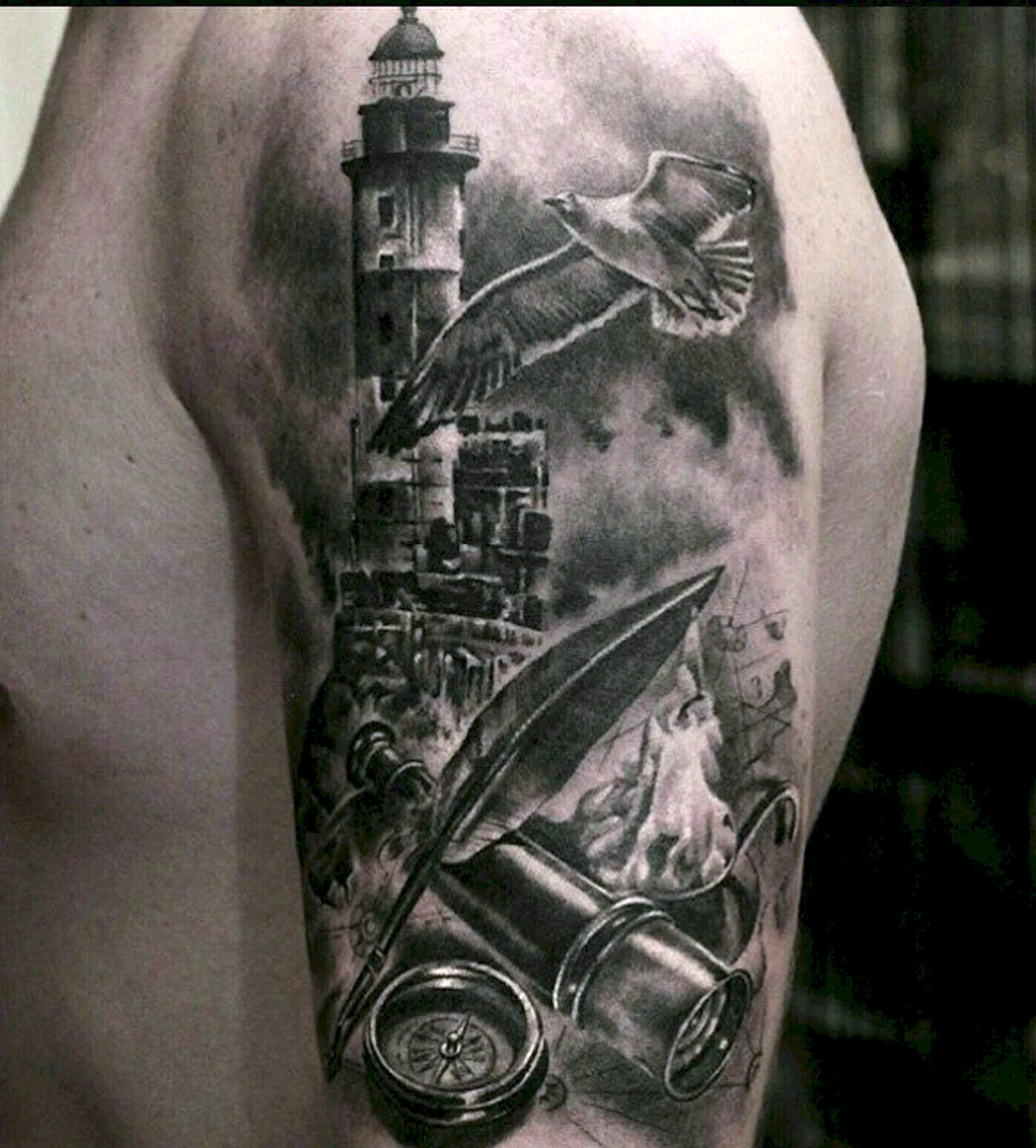 Тату Маяк и корабль