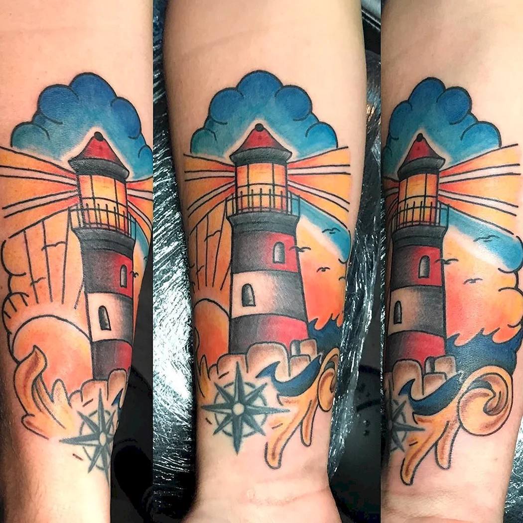 Тату Маяк и корабль