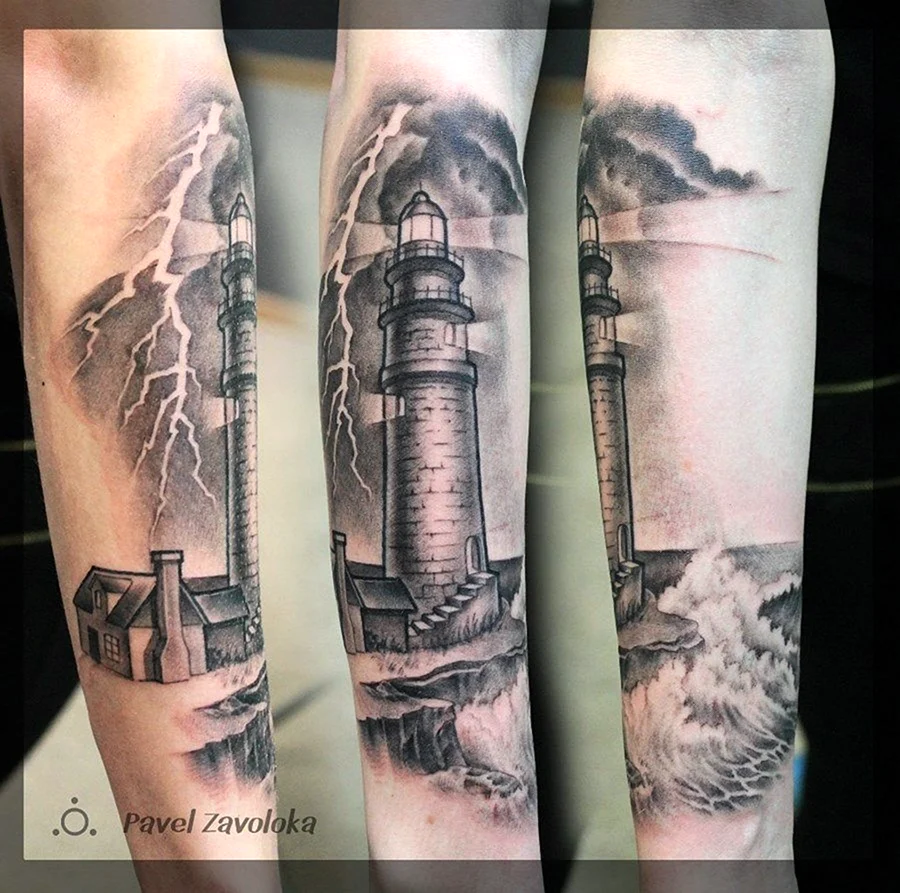 Тату Маяк и корабль