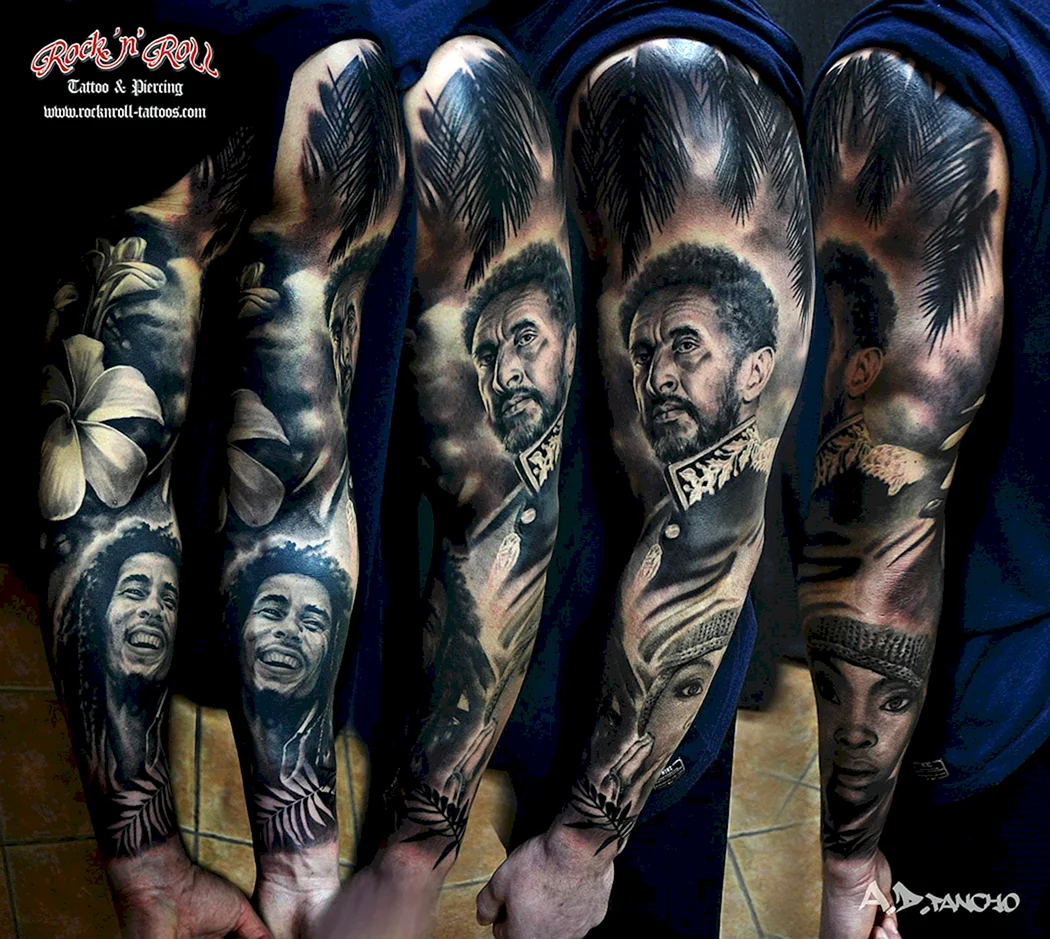 Тату рукав в стиле рок