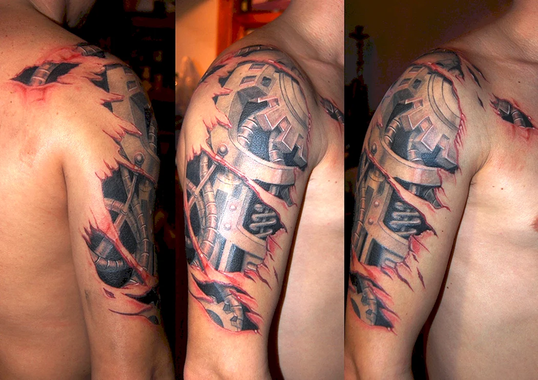 Тату рваная кожа на плече