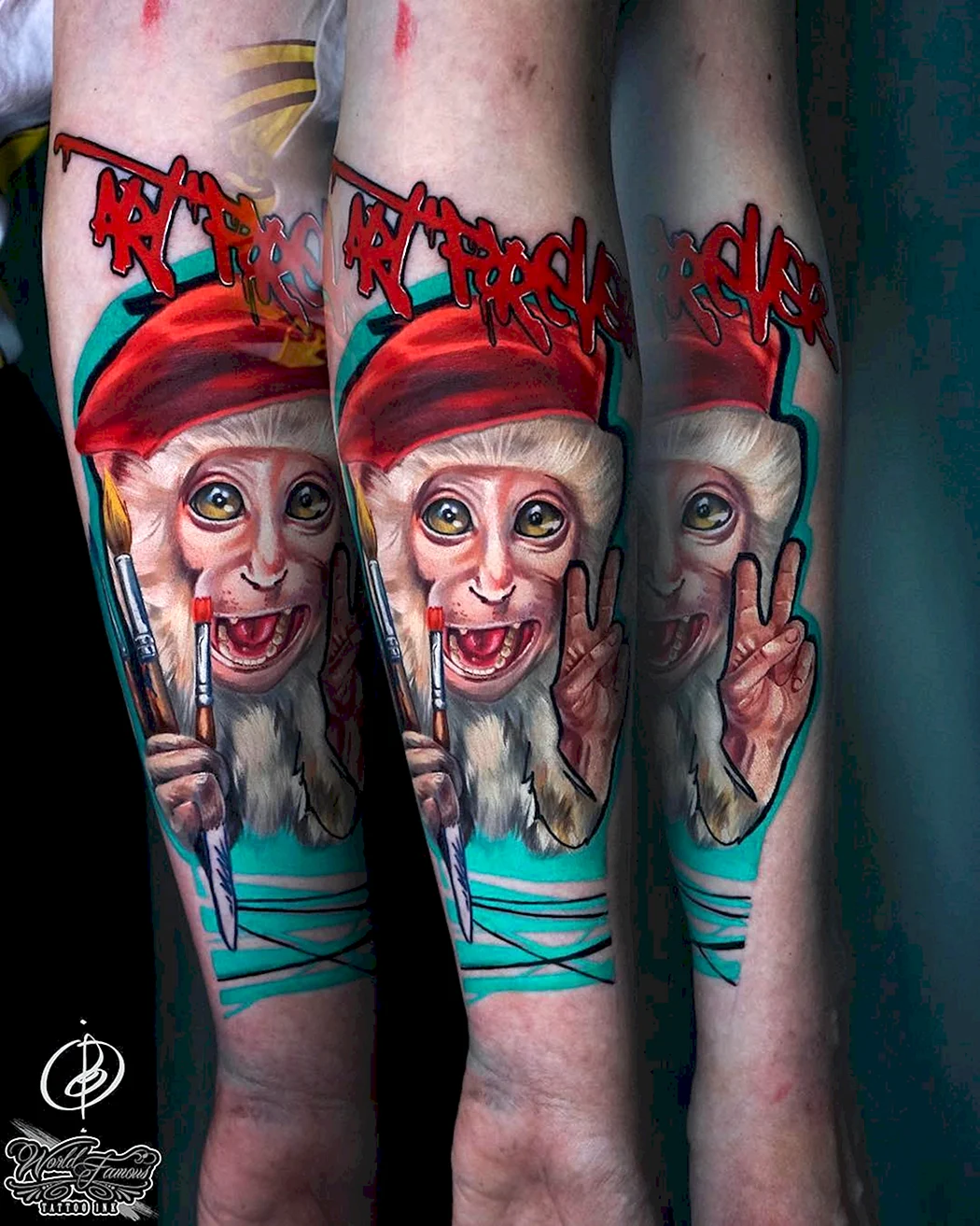 Тату обезьяна в шапке