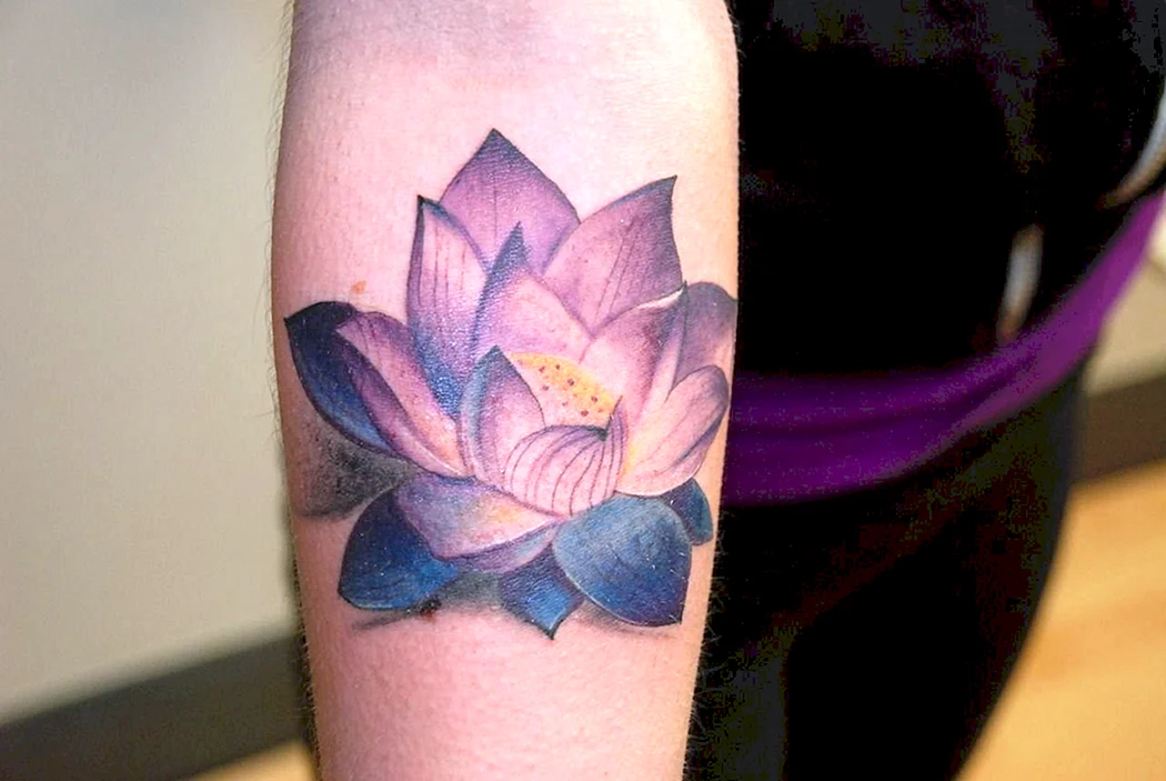 Цветная тату Лотос на предплечья
