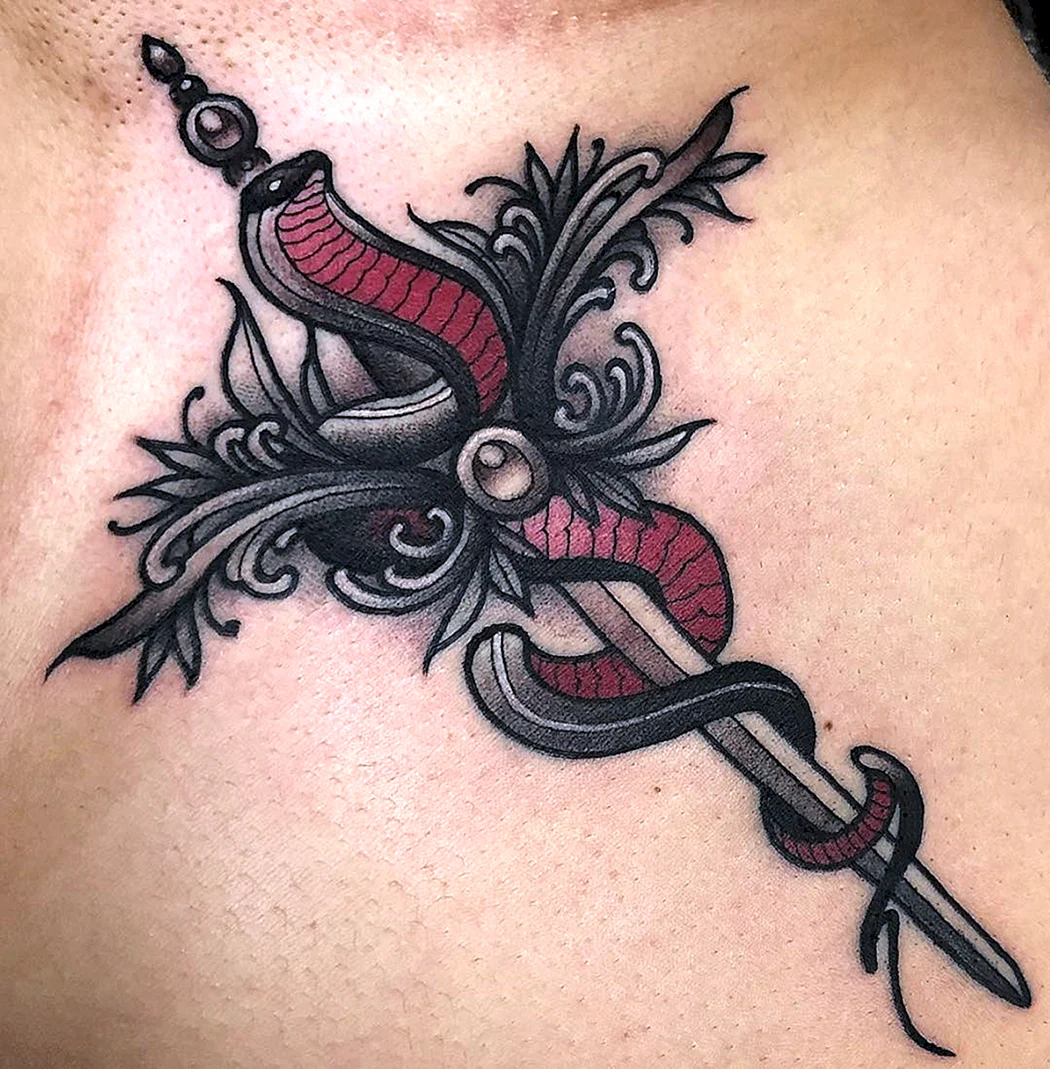 Тату кинжал для девушки