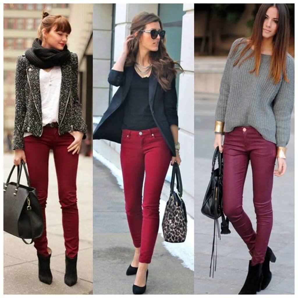 Бордовые брюки сочетание