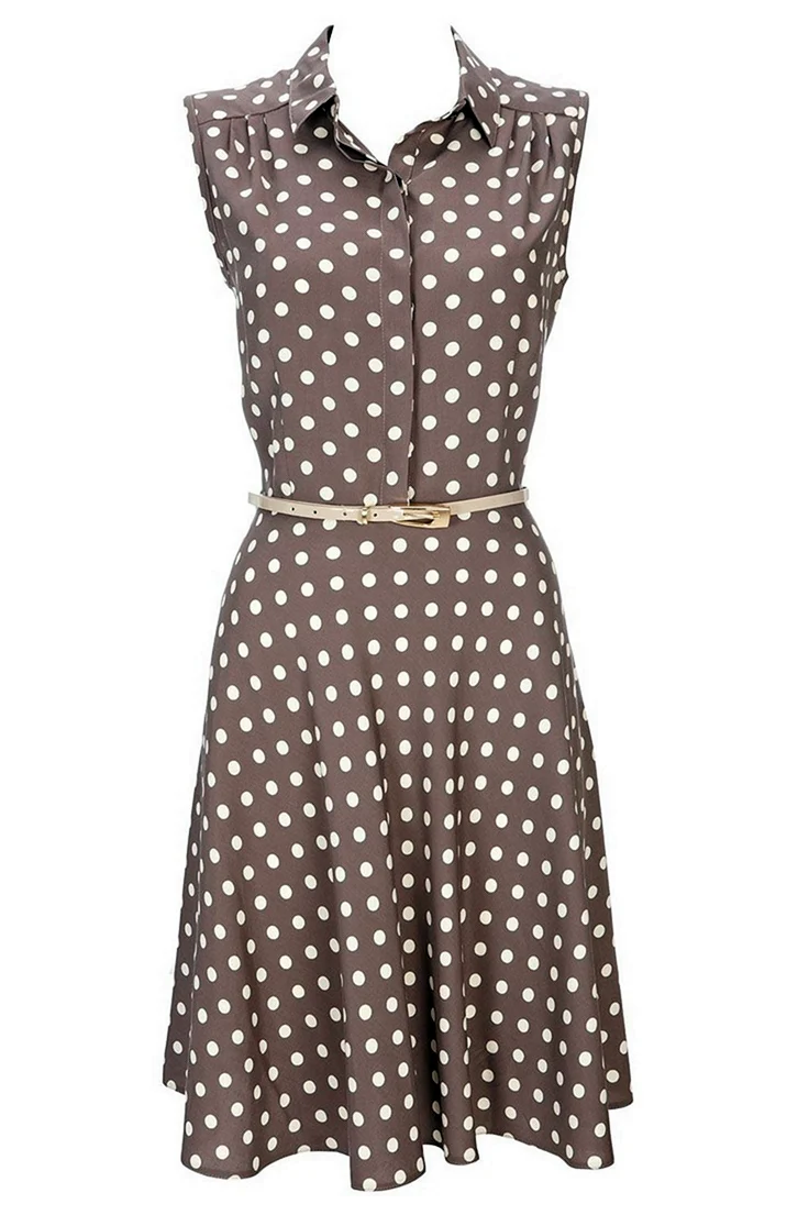 Платье в горошек рубашечного кроя