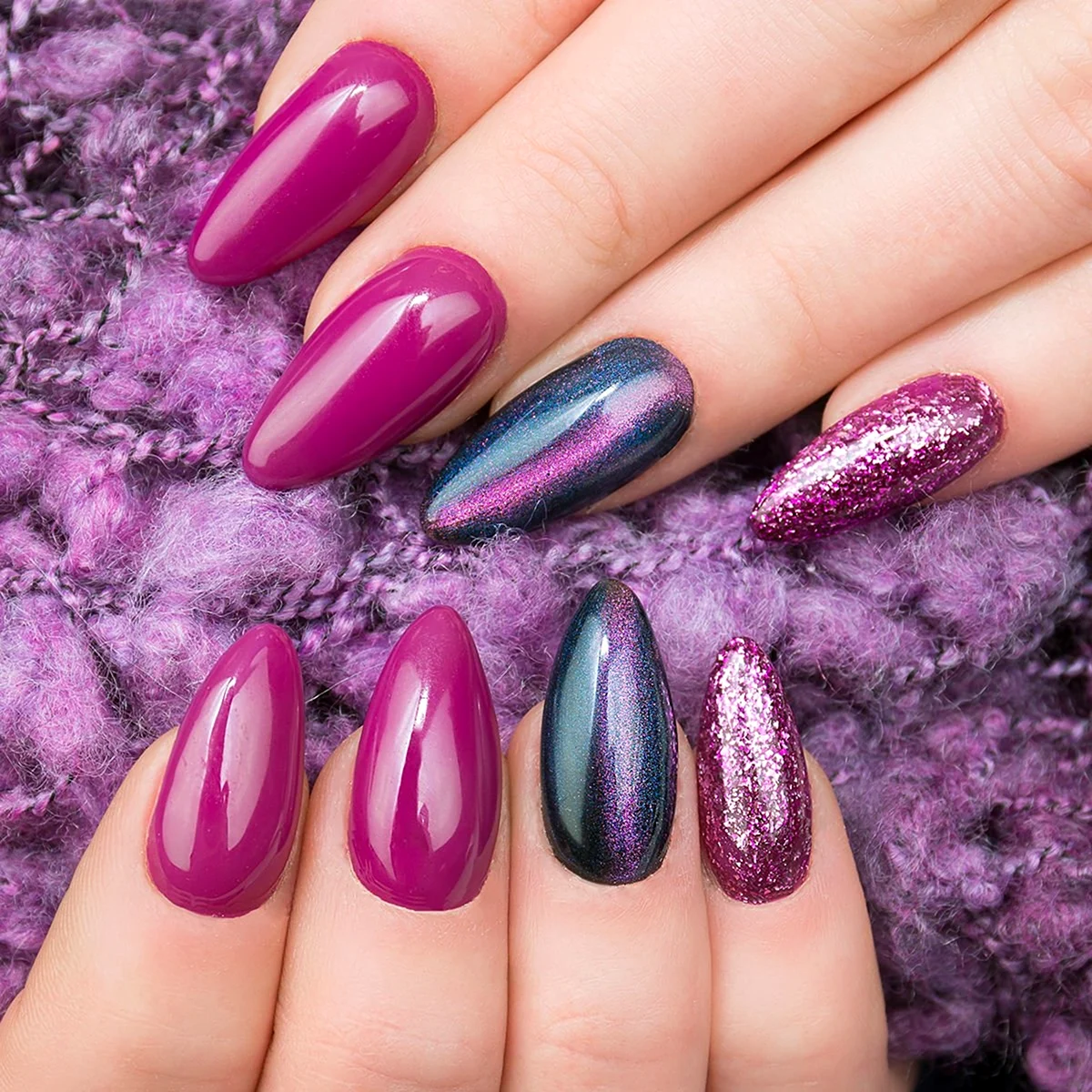 Маникюр кошачий глаз розовый