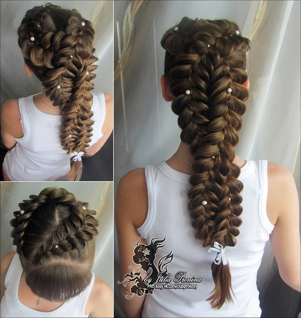Вывернутые косы на длинные волосы для девочек