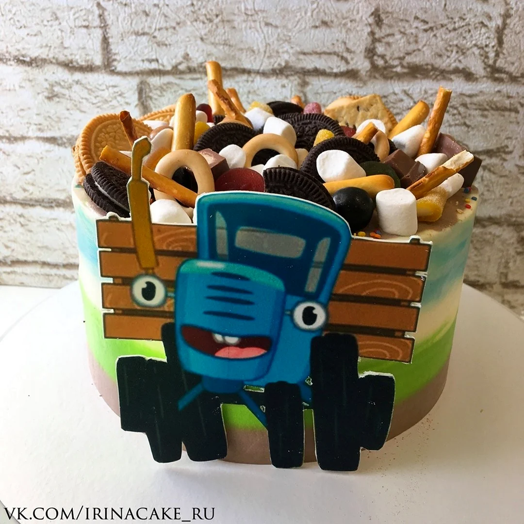 Бенто торт синий трактор