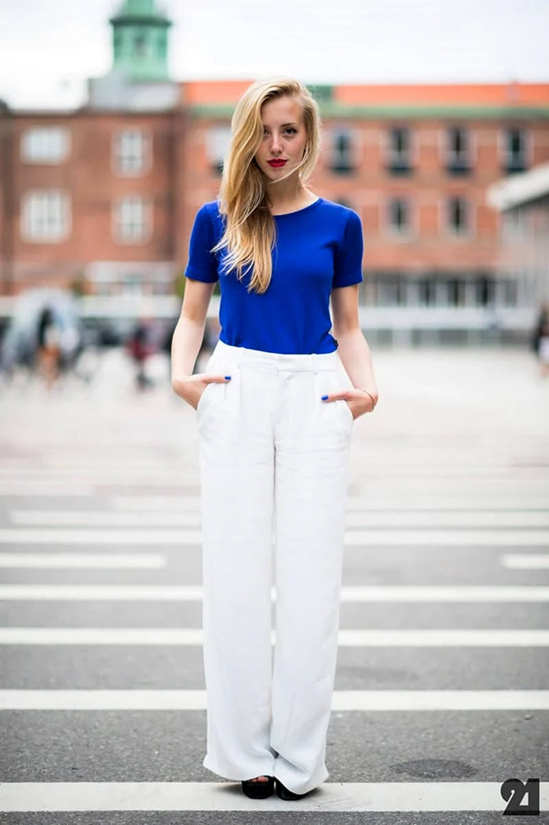 Street Style синие брюки палаццо