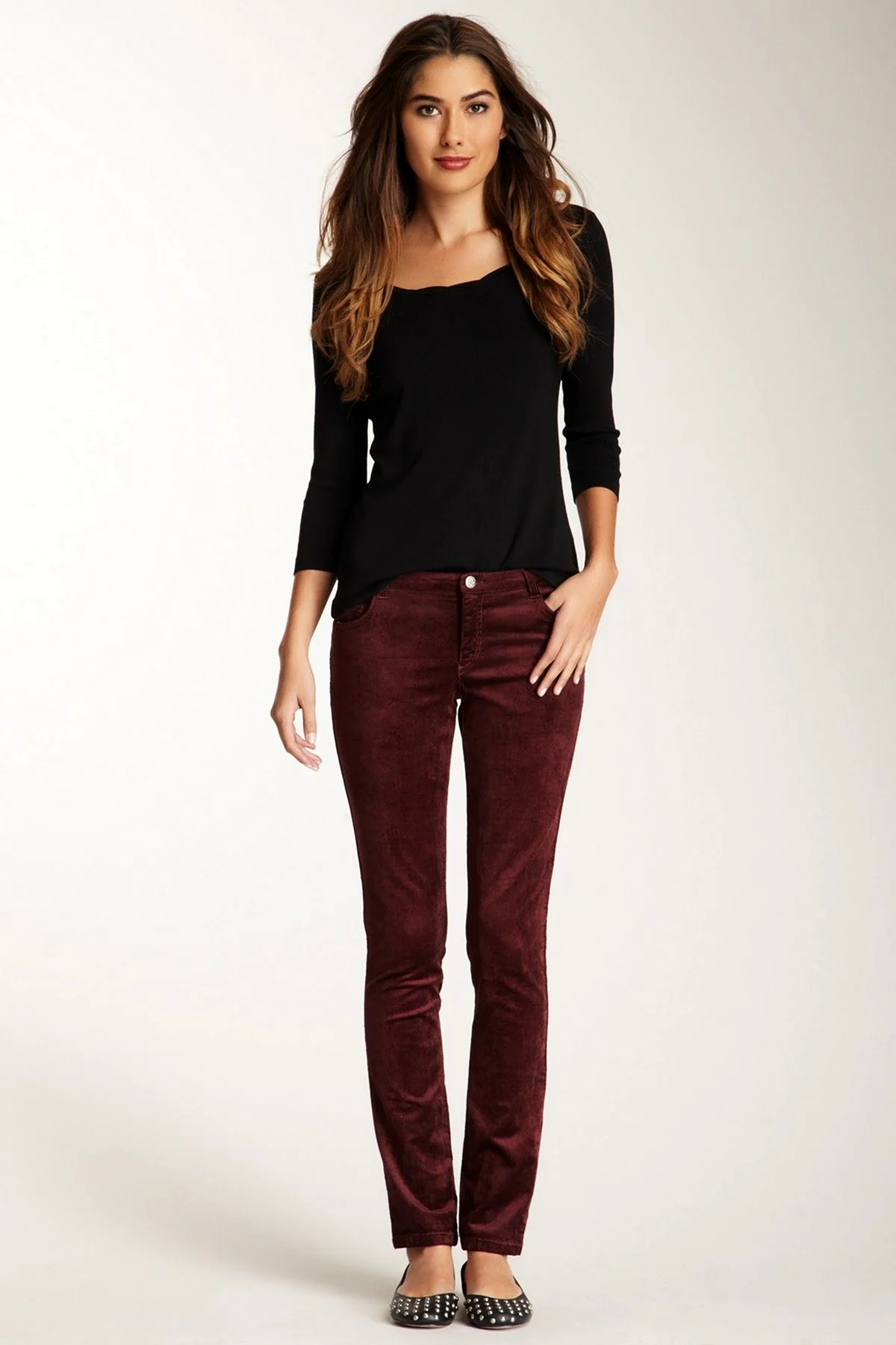 Бордовые вельветовые брюки женские