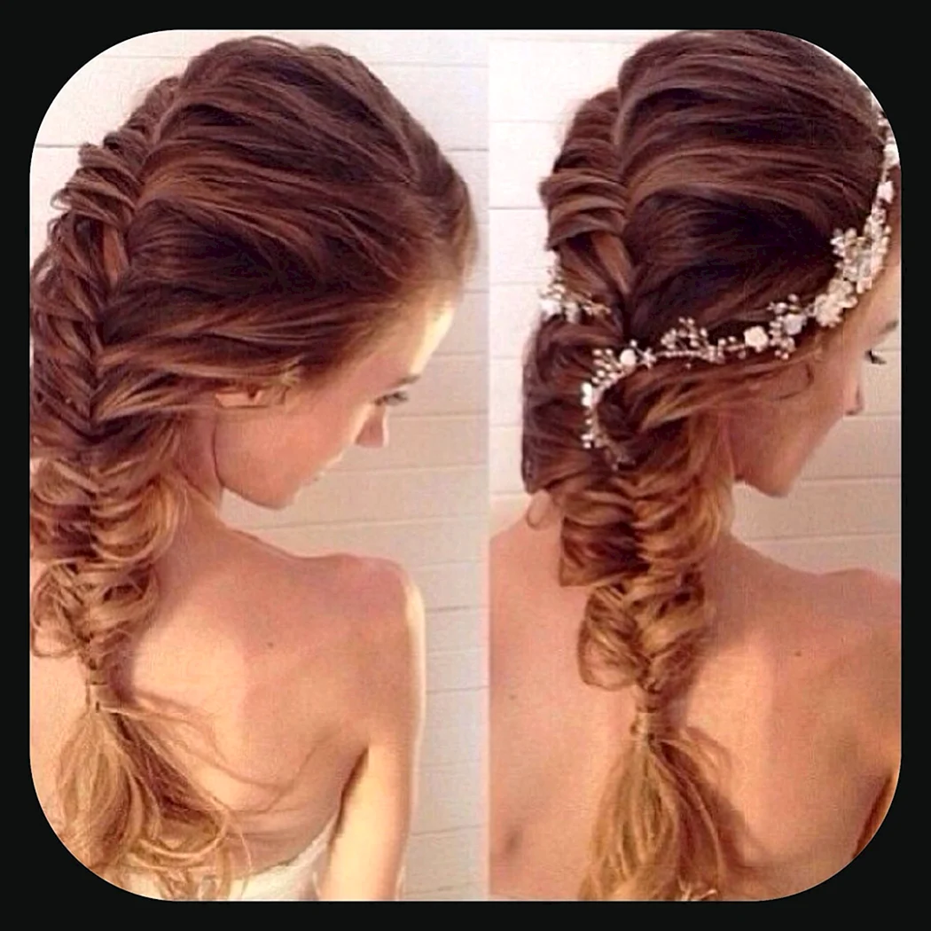 Косички на длинные волосы на выпускной