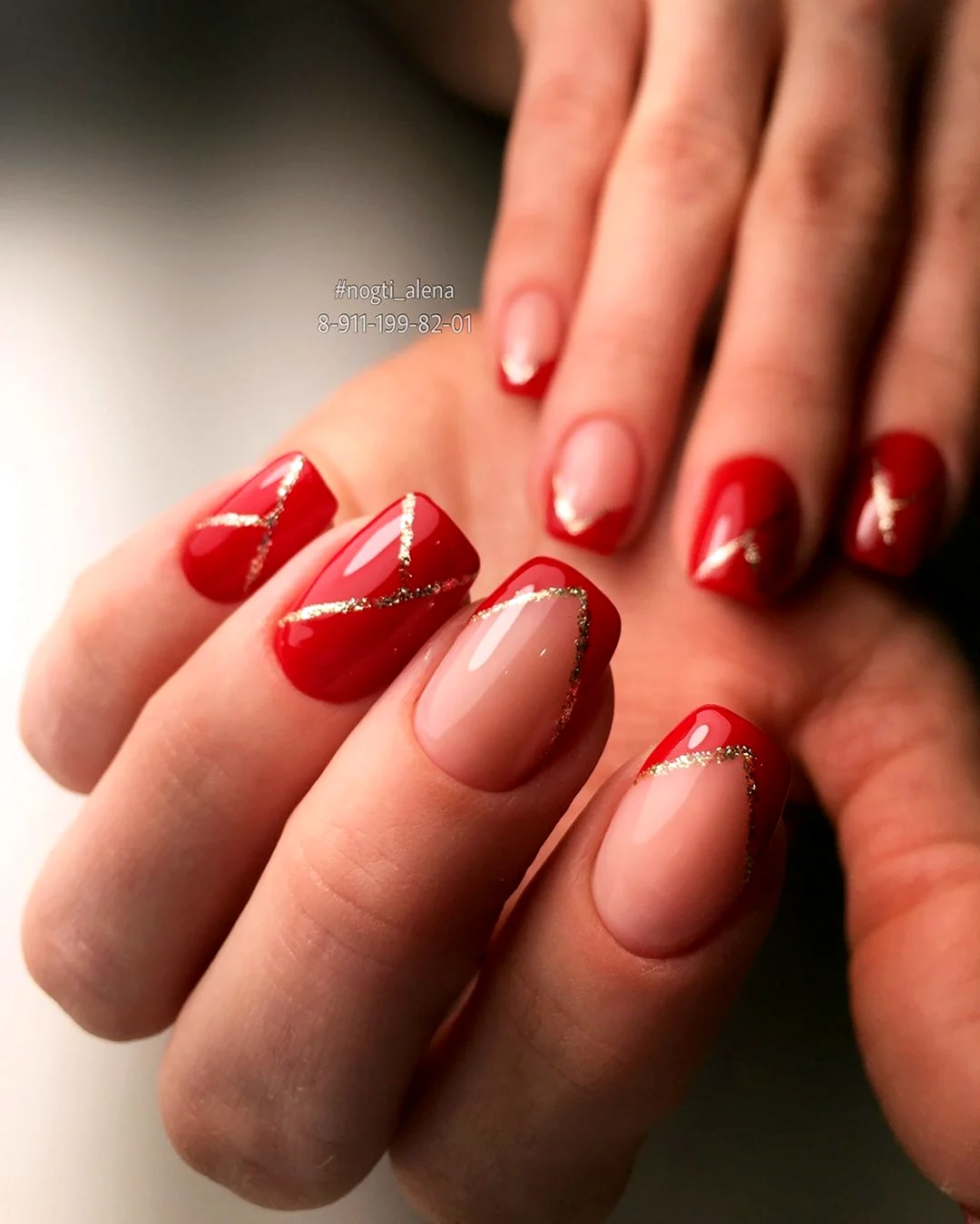 Маникюр красный френч квадрат