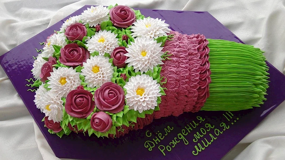 Торт букет цветов из крема
