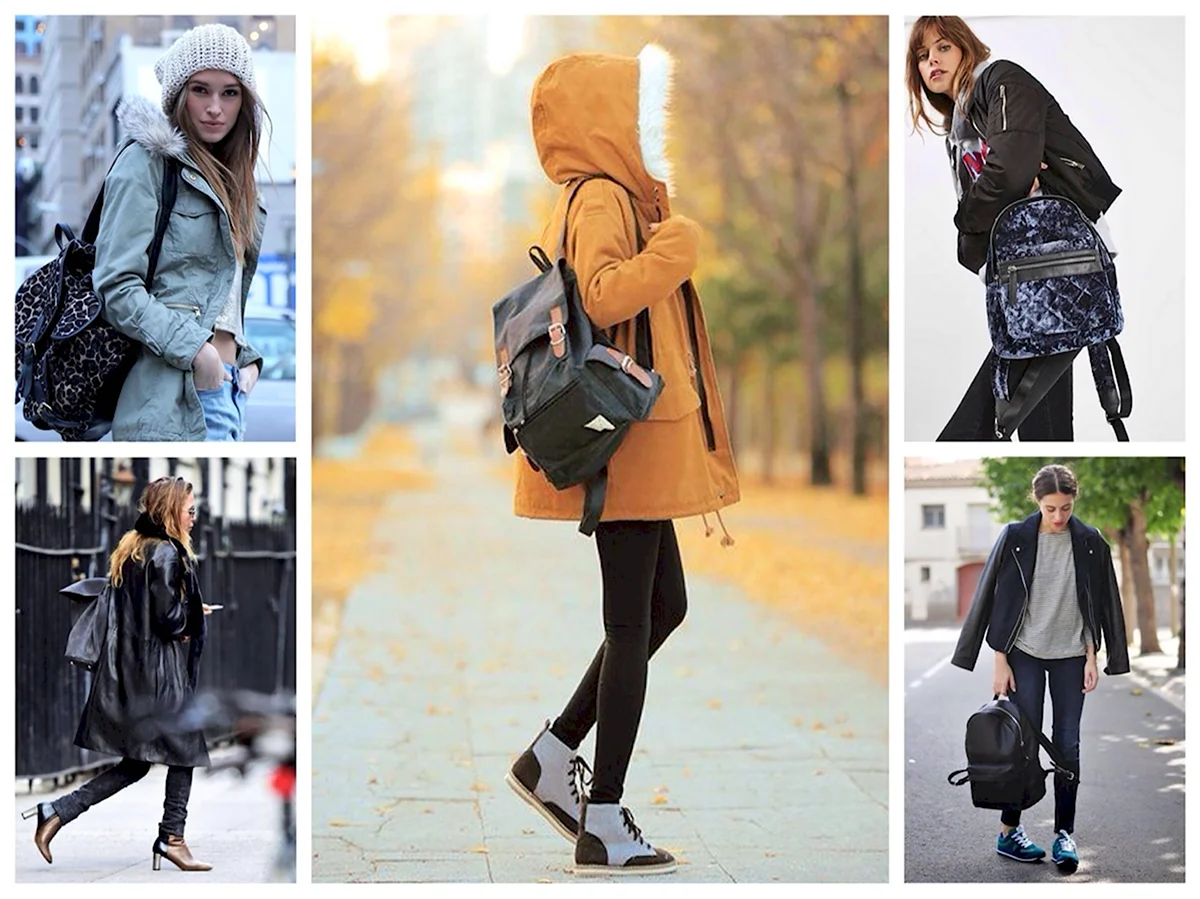 Пальто со спортивным рюкзаком