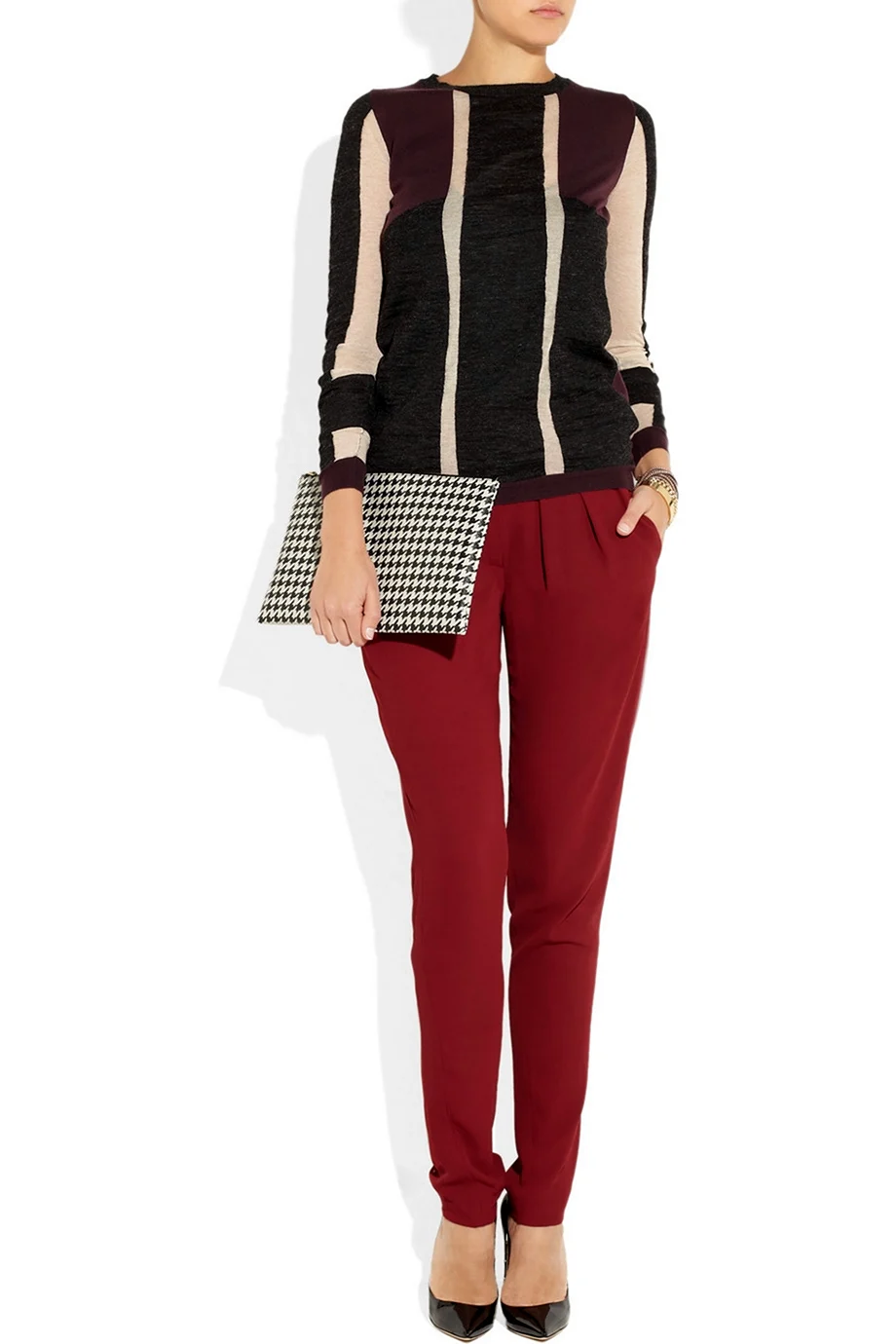 Бордовые женские брюки в полоску