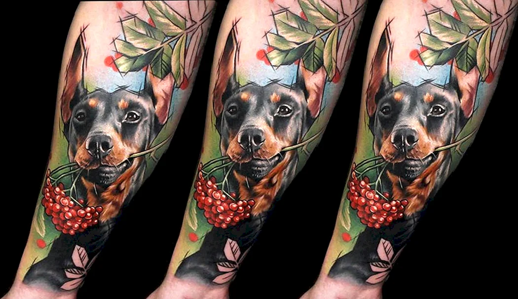 Тату собака Доберман