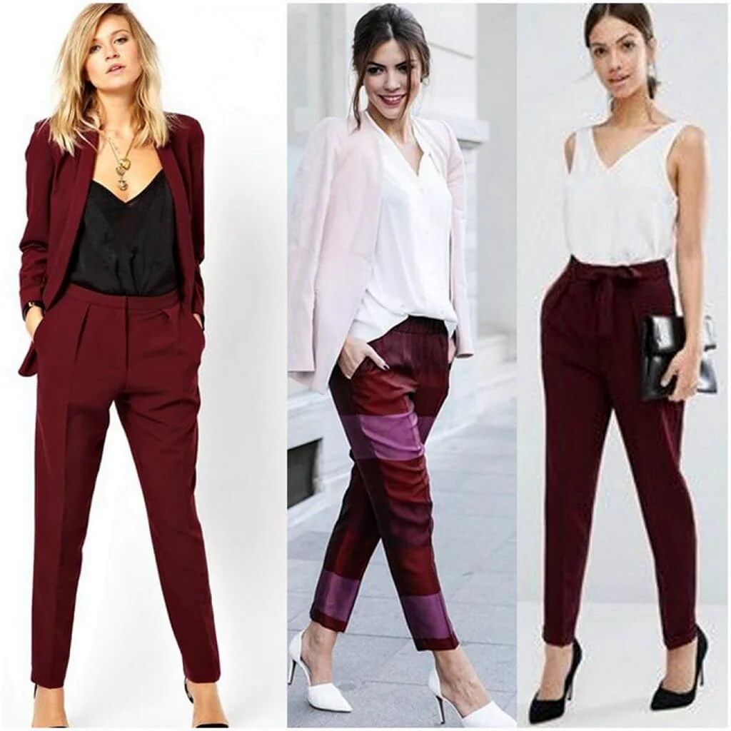 Брюки цвета марсала